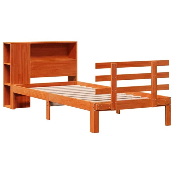 vidaXL Seng med bokhylle uten madrass voksbrun 90x190 cm heltre furu