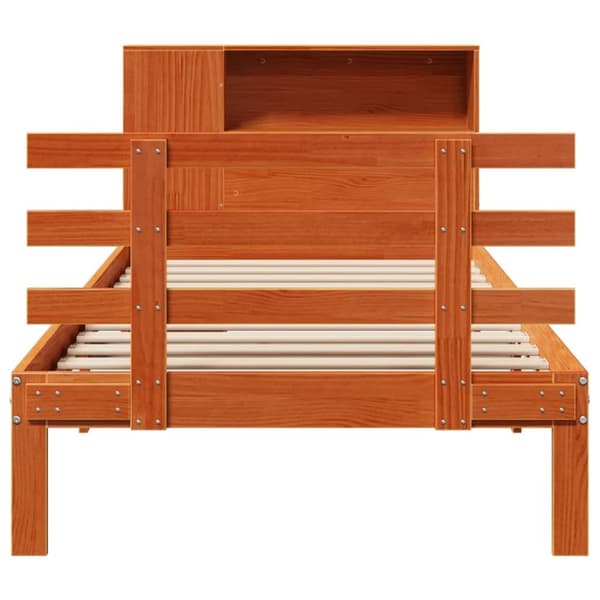 vidaXL Seng med bokhylle uten madrass voksbrun 90x190 cm heltre furu