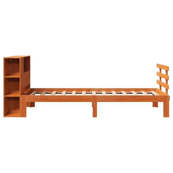 vidaXL Seng med bokhylle uten madrass voksbrun 90x190 cm heltre furu