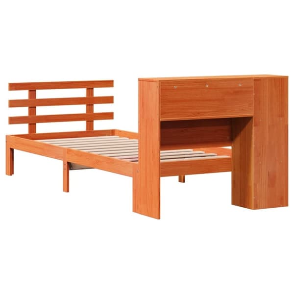 vidaXL Seng med bokhylle uten madrass voksbrun 90x190 cm heltre furu