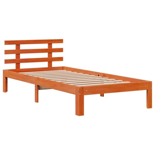 vidaXL Seng med bokhylle uten madrass voksbrun 90x190 cm heltre furu