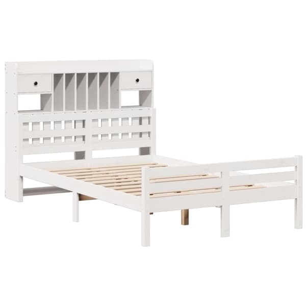 vidaXL Seng med bokhylle uten madrass hvit 135x190 cm heltre furu
