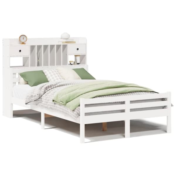 vidaXL Seng med bokhylle uten madrass hvit 135x190 cm heltre furu