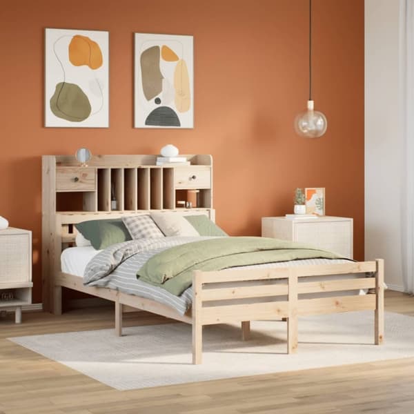 vidaXL Sänky kirjahyllyllä ilman patjaa 135x190 cm täysi mänty
