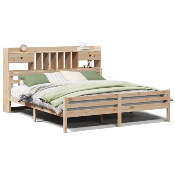 vidaXL Seng med bokhylle uten madrass 200x200 cm heltre furu