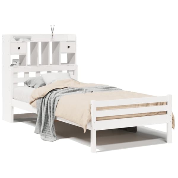 vidaXL Seng med bokhylle uten madrass hvit 100x200 cm heltre furu