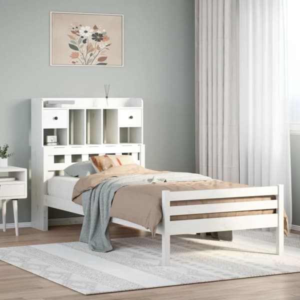 vidaXL Seng med bokhylle uten madrass hvit 100x200 cm heltre furu