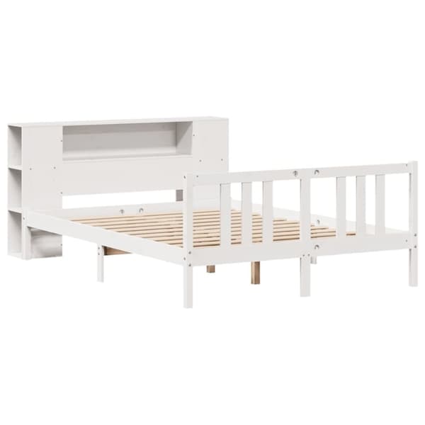 vidaXL Seng med bokhylle uten madrass hvit 150x200 cm heltre furu