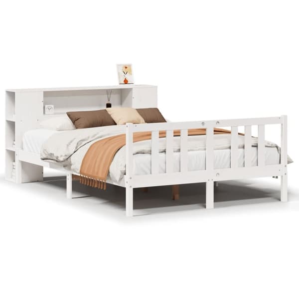 vidaXL Seng med bokhylle uten madrass hvit 150x200 cm heltre furu