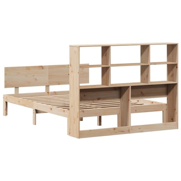 vidaXL Seng med bokhylle uten madrass 135x190 cm heltre furu