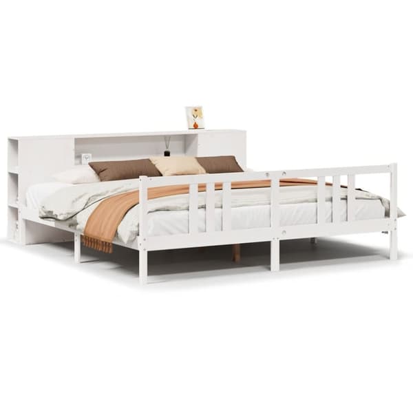 vidaXL Seng med bokhylle uten madrass hvit 200x200 cm heltre furu