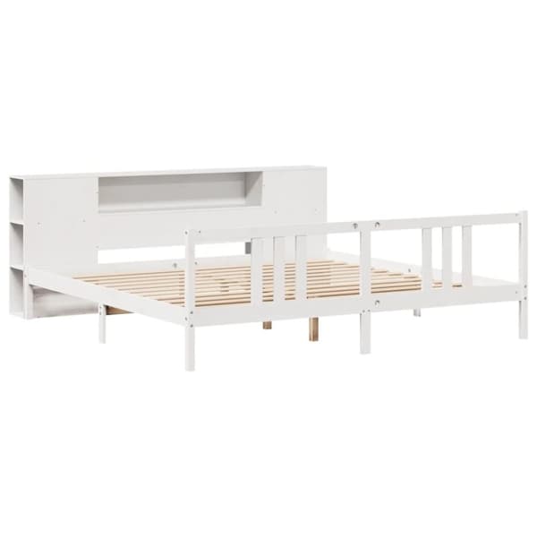vidaXL Seng med bokhylle uten madrass hvit 200x200 cm heltre furu