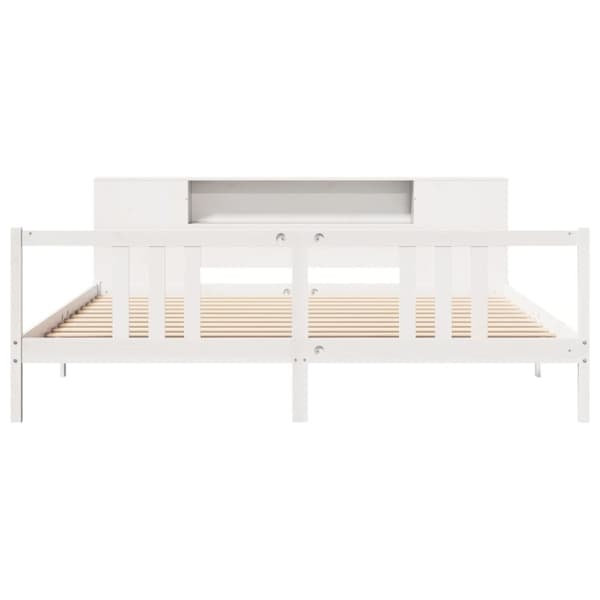 vidaXL Seng med bokhylle uten madrass hvit 200x200 cm heltre furu