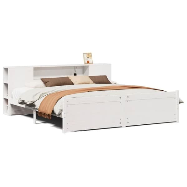 vidaXL Seng med bokhylle uten madrass hvit 180x200 cm heltre furu