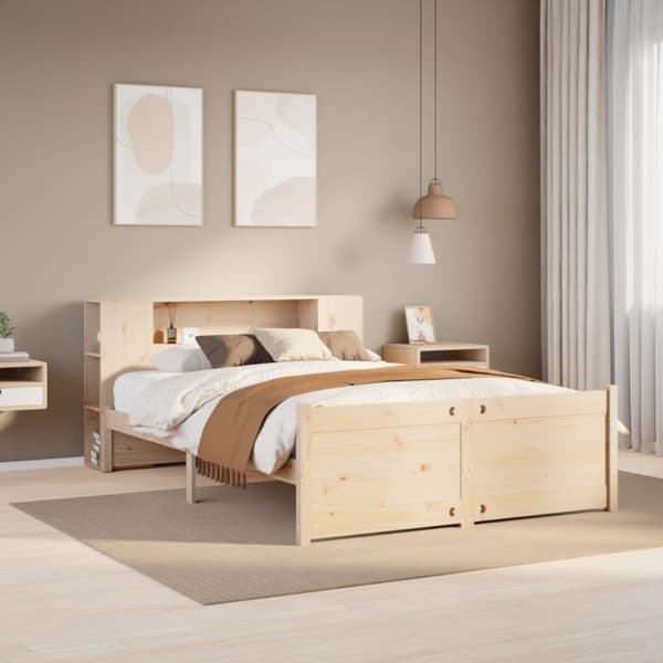 vidaXL Seng med bokhylle uten madrass 160x200 cm heltre furu