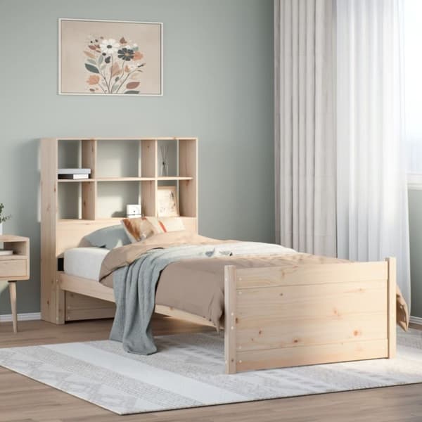 vidaXL Seng med bokhylle uten madrass 75x190 cm heltre furu