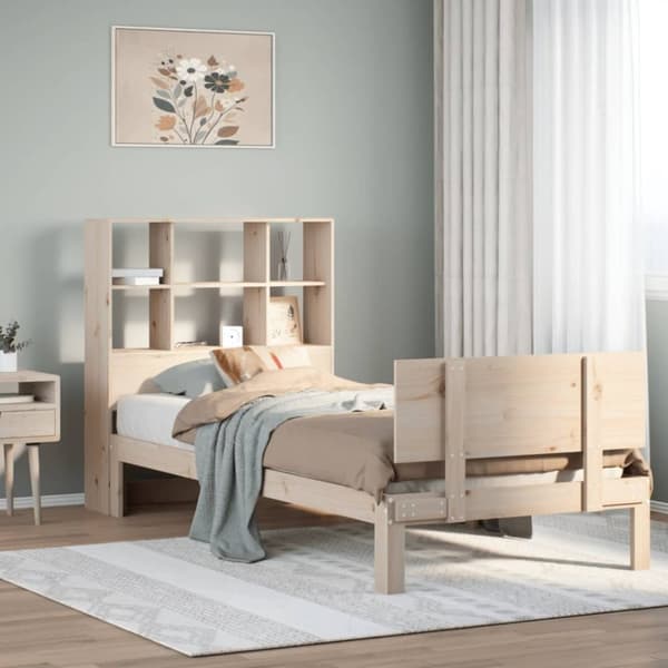 vidaXL Sänky kirjahyllyllä ilman patjaa 75x190 cm täysi mänty