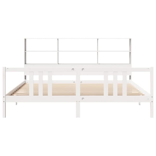 vidaXL Seng med bokhylle uten madrass hvit 200x200 cm heltre furu