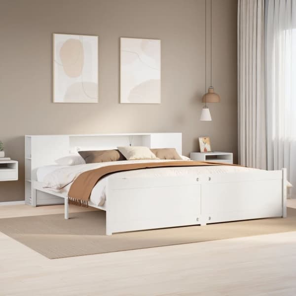 vidaXL seng med reol uden madras 200x200 cm massivt fyrretræ hvid