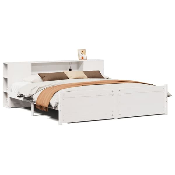 vidaXL seng med reol uden madras 200x200 cm massivt fyrretræ hvid