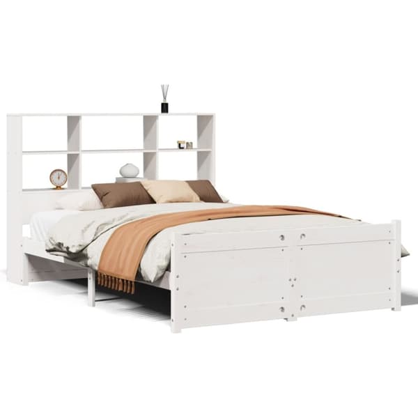 vidaXL Seng med bokhylle uten madrass hvit 140x200 cm heltre furu