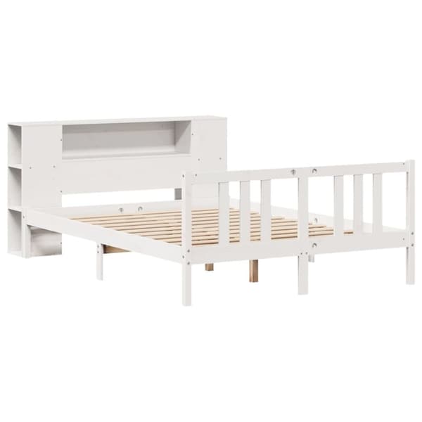 vidaXL Seng med bokhylle uten madrass hvit 140x200 cm heltre furu