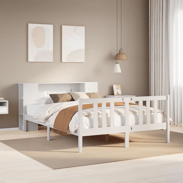 vidaXL Seng med bokhylle uten madrass hvit 140x200 cm heltre furu
