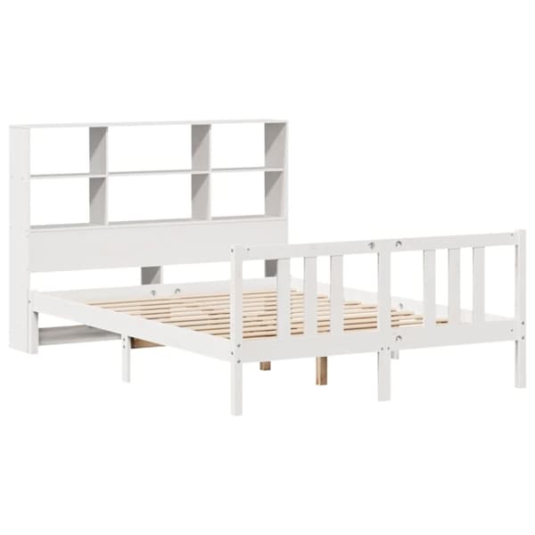 vidaXL Seng med bokhylle uten madrass hvit 160x200 cm heltre furu