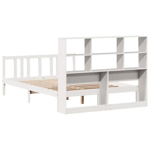 vidaXL Seng med bokhylle uten madrass hvit 160x200 cm heltre furu
