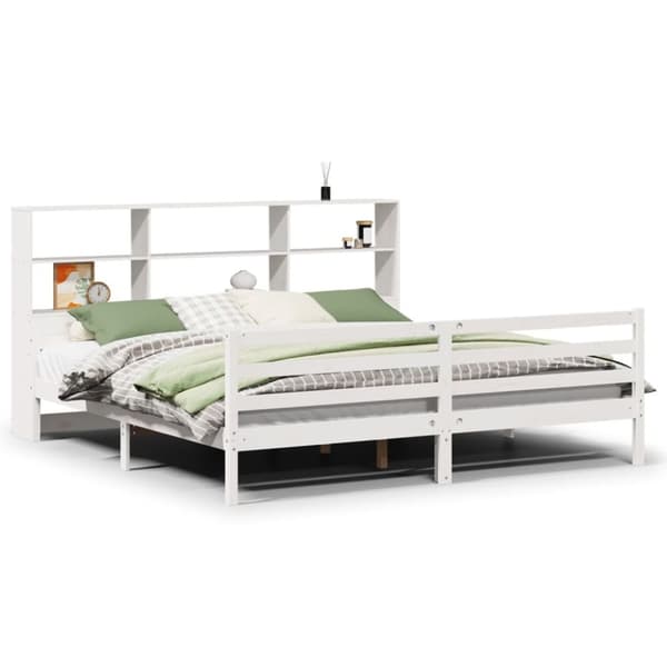 vidaXL Seng med bokhylle uten madrass hvit 200x200 cm heltre furu