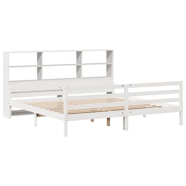 vidaXL Seng med bokhylle uten madrass hvit 200x200 cm heltre furu