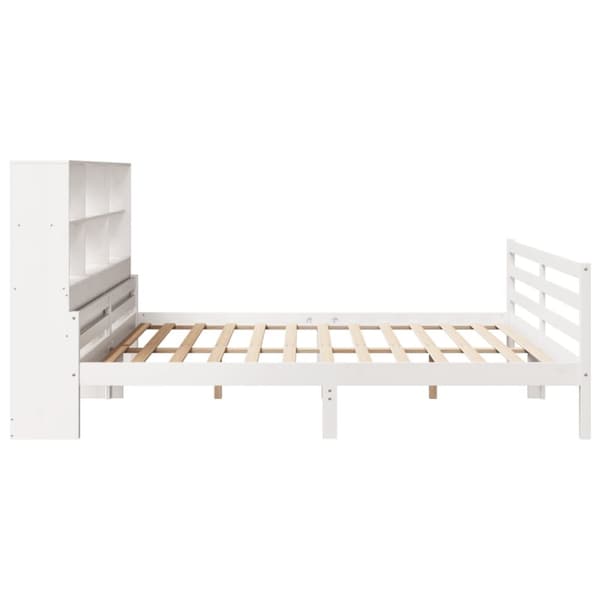 vidaXL Seng med bokhylle uten madrass hvit 200x200 cm heltre furu