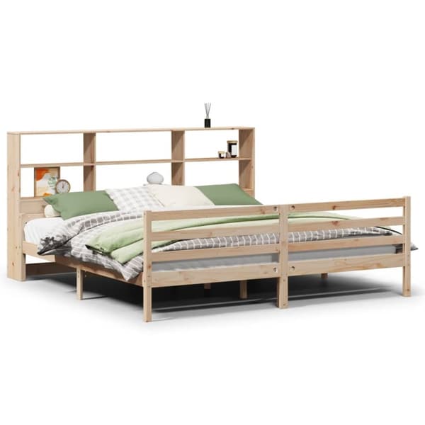 vidaXL Seng med bokhylle uten madrass 200x200 cm heltre furu