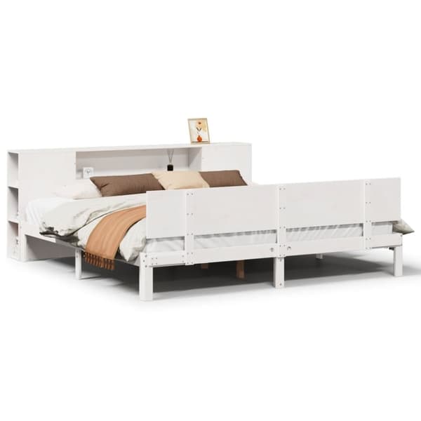 vidaXL Seng med bokhylle uten madrass hvit 200x200 cm heltre furu
