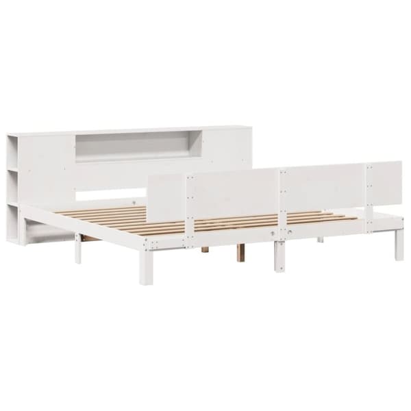vidaXL Seng med bokhylle uten madrass hvit 200x200 cm heltre furu