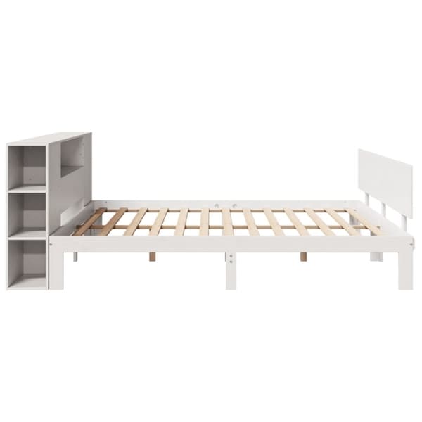 vidaXL Seng med bokhylle uten madrass hvit 200x200 cm heltre furu
