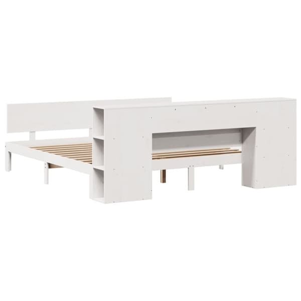 vidaXL Seng med bokhylle uten madrass hvit 200x200 cm heltre furu