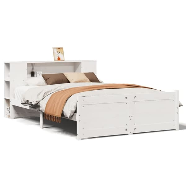 vidaXL Seng med bokhylle uten madrass hvit 150x200 cm heltre furu