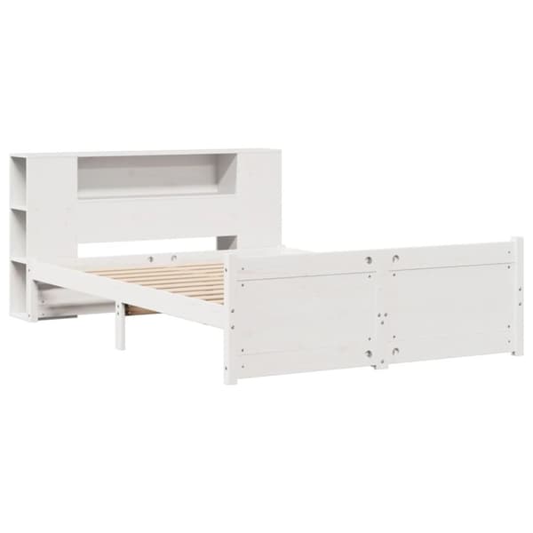 vidaXL Seng med bokhylle uten madrass hvit 150x200 cm heltre furu