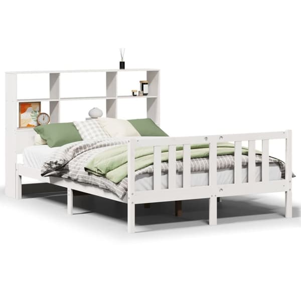 vidaXL Seng med bokhylle uten madrass hvit 140x200 cm heltre furu