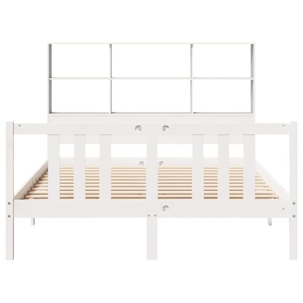 vidaXL Seng med bokhylle uten madrass hvit 140x200 cm heltre furu