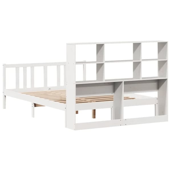 vidaXL Seng med bokhylle uten madrass hvit 140x200 cm heltre furu