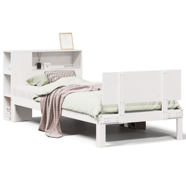 vidaXL Seng med bokhylle uten madrass hvit 100x200 cm heltre furu