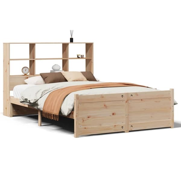 vidaXL Sänky kirjahyllyllä ilman patjaa 135x190 cm täysi mänty