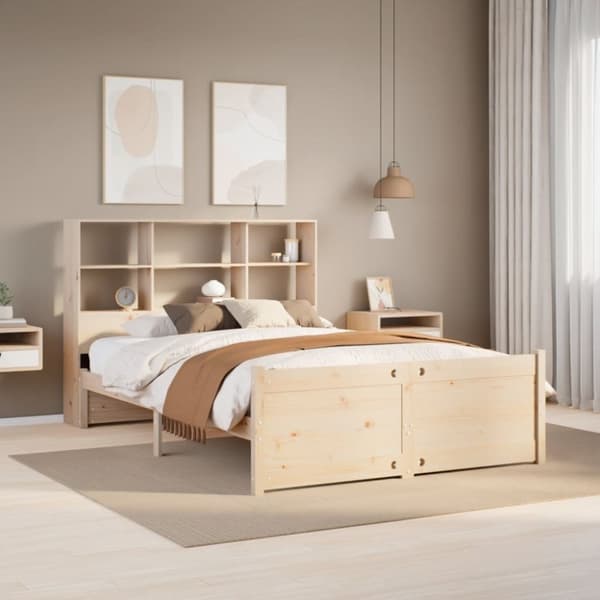 vidaXL Sänky kirjahyllyllä ilman patjaa 135x190 cm täysi mänty