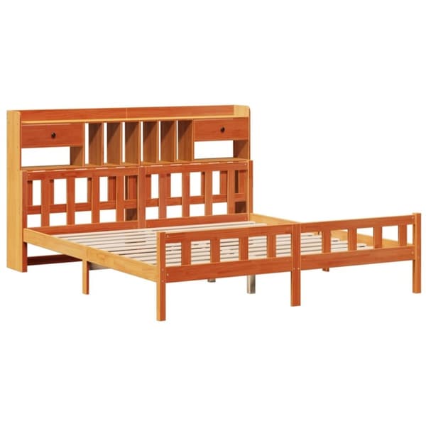 vidaXL Seng med bokhylle uten madrass voksbrun 180x200 cm heltre furu