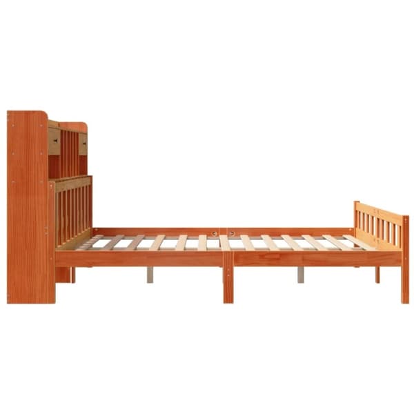 vidaXL Seng med bokhylle uten madrass voksbrun 180x200 cm heltre furu
