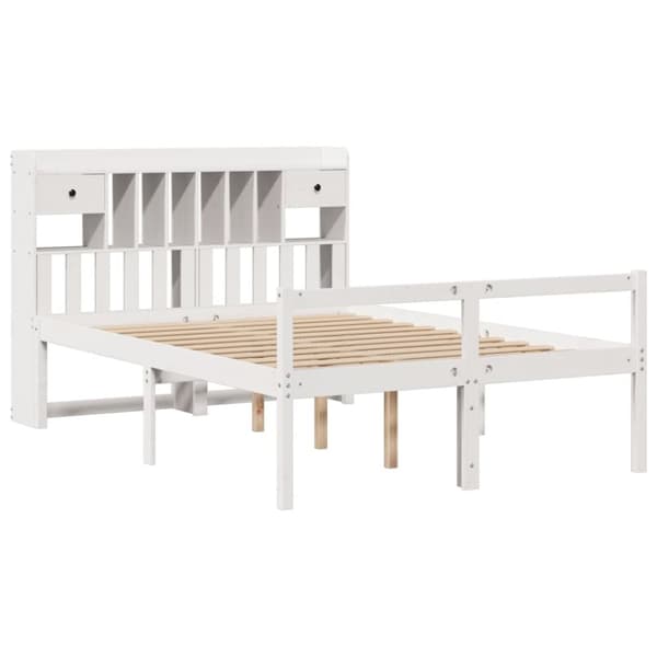 vidaXL Seng med bokhylle uten madrass hvit 150x200 cm heltre furu