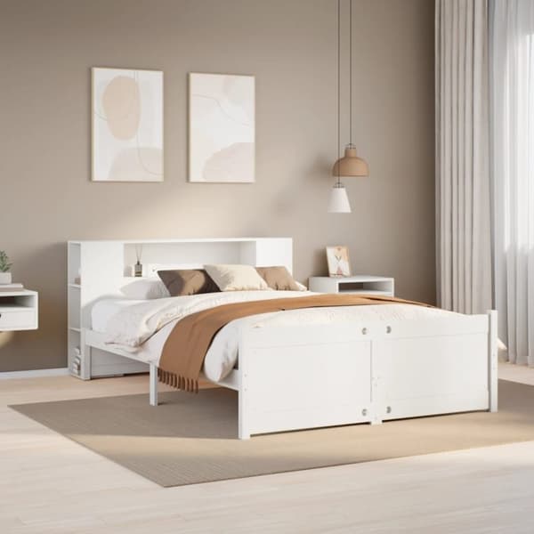 vidaXL seng med reol uden madras 160x200 cm massivt fyrretræ hvid