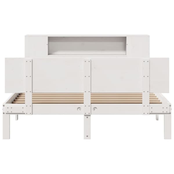 vidaXL Seng med bokhylle uten madrass hvit 140x190 cm heltre furu